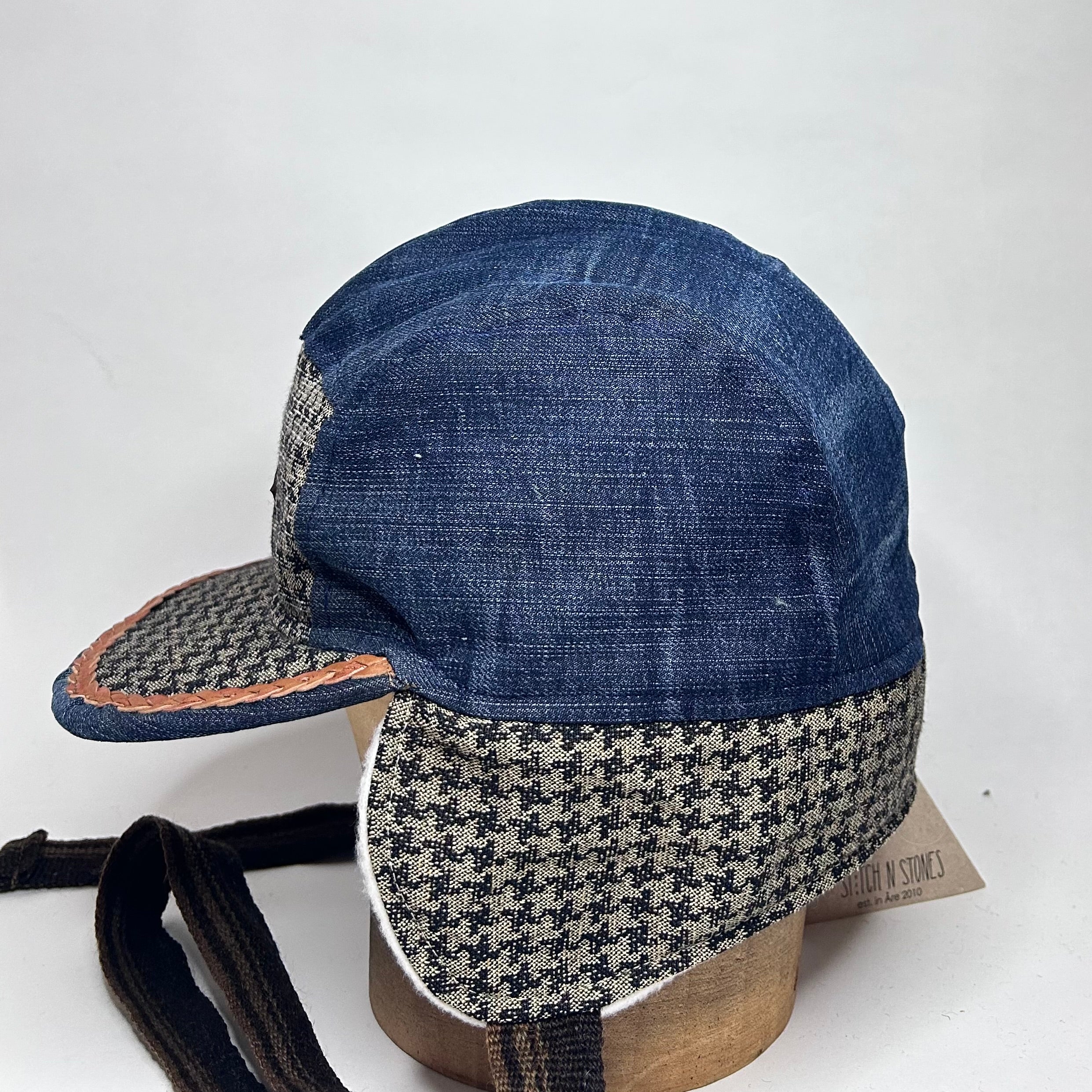 Vinterkeps 56-57cm - blå jeans, rutigt