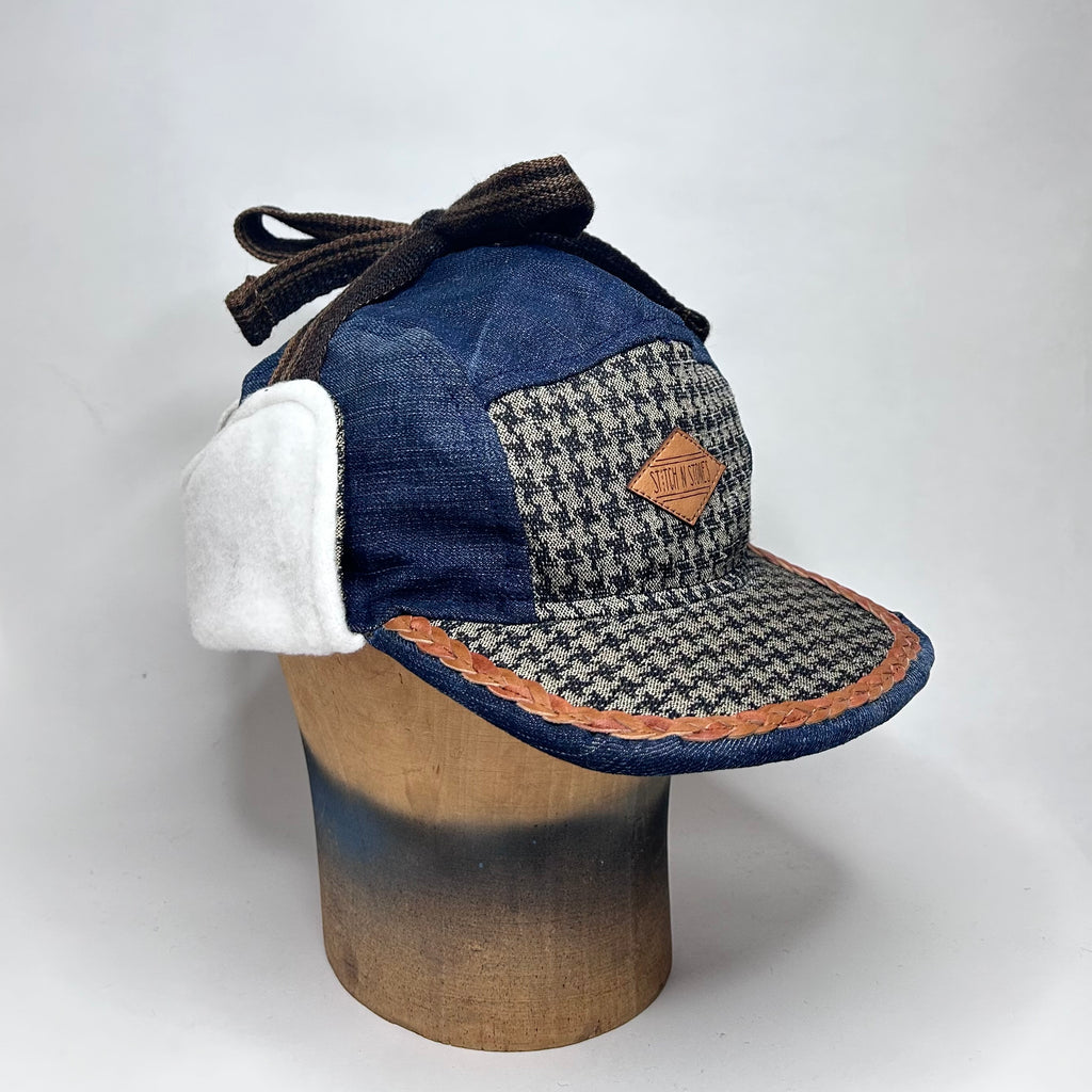 Vinterkeps 56-57cm - blå jeans, rutigt