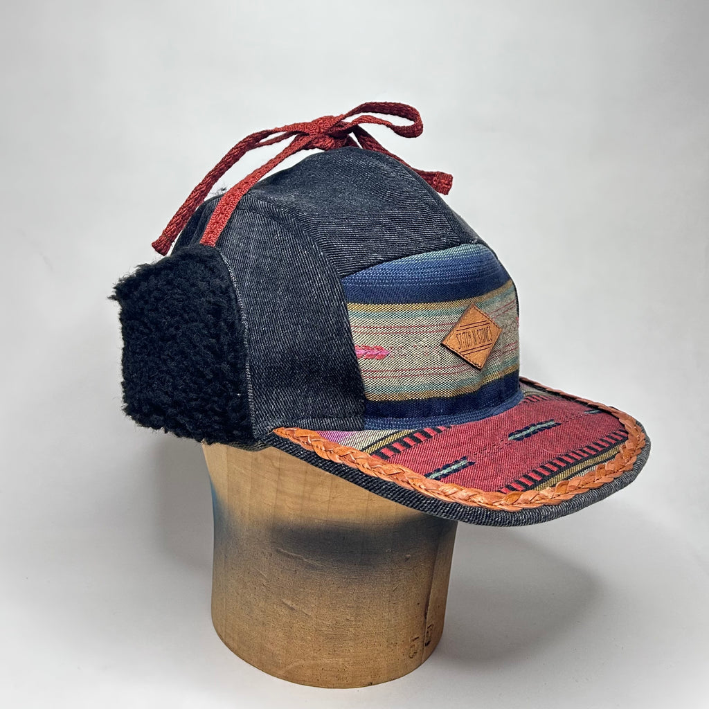 Vinterkeps 58-59cm - svart jeans, mönstrat