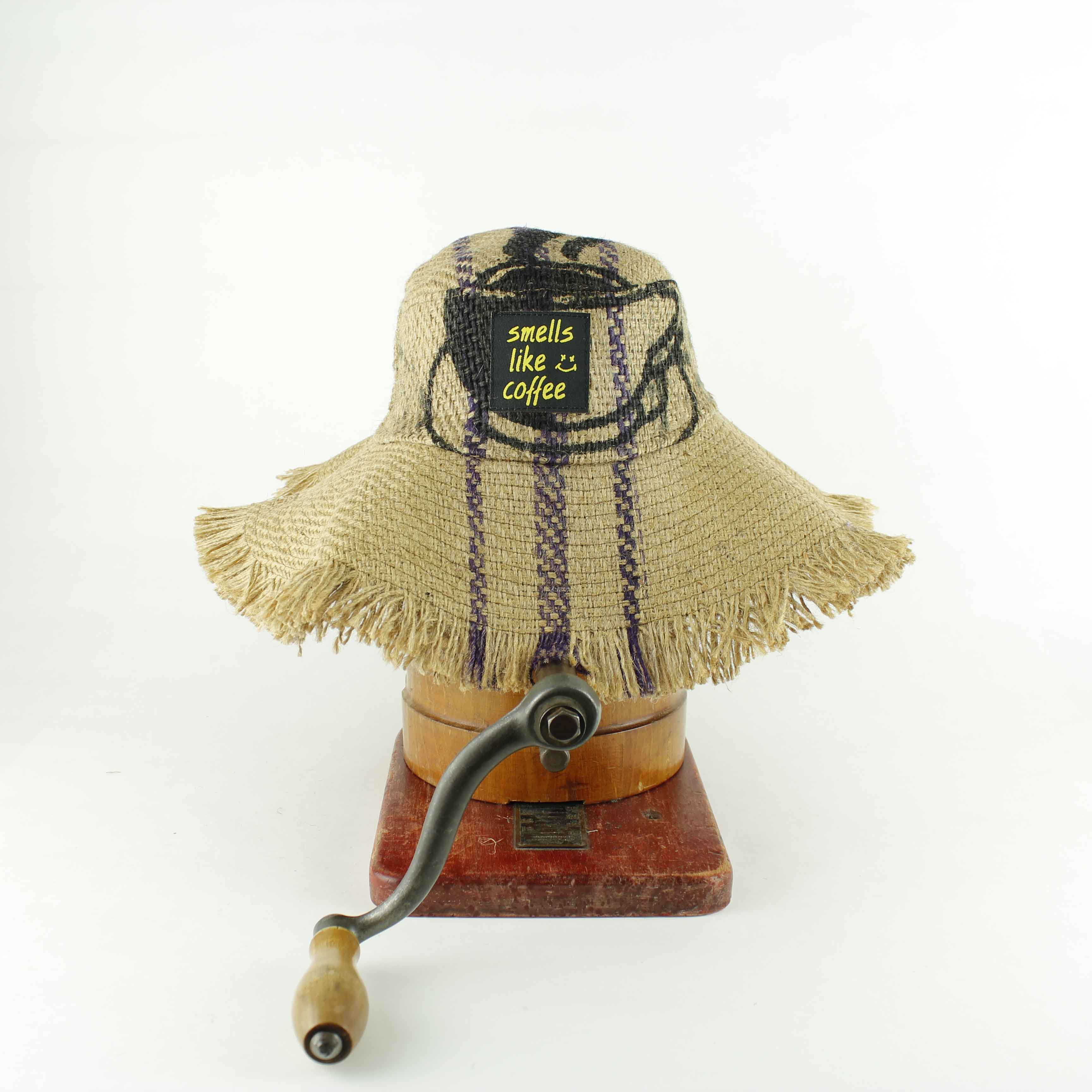 Upcycled coffee bag hat 01 – Stitch N Stones - Main Image