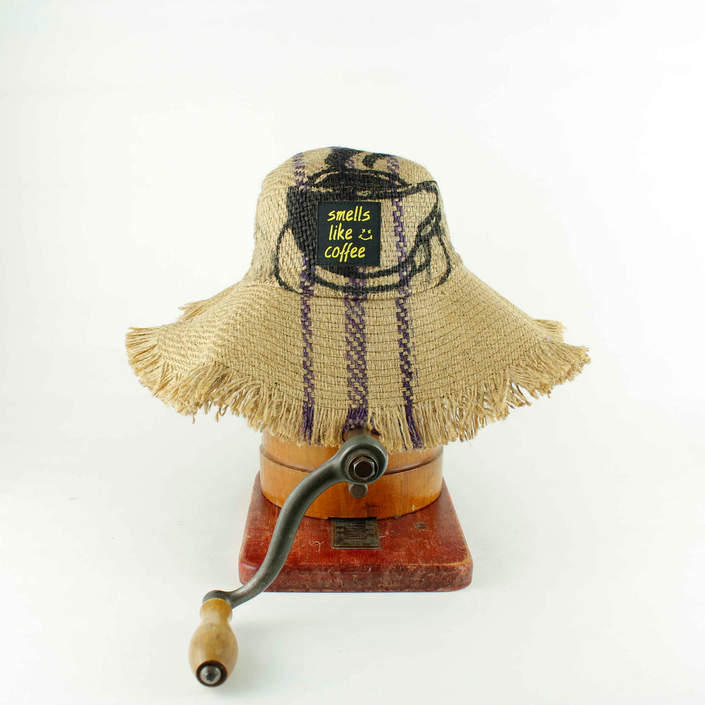 Upcycled coffee bag hat 01