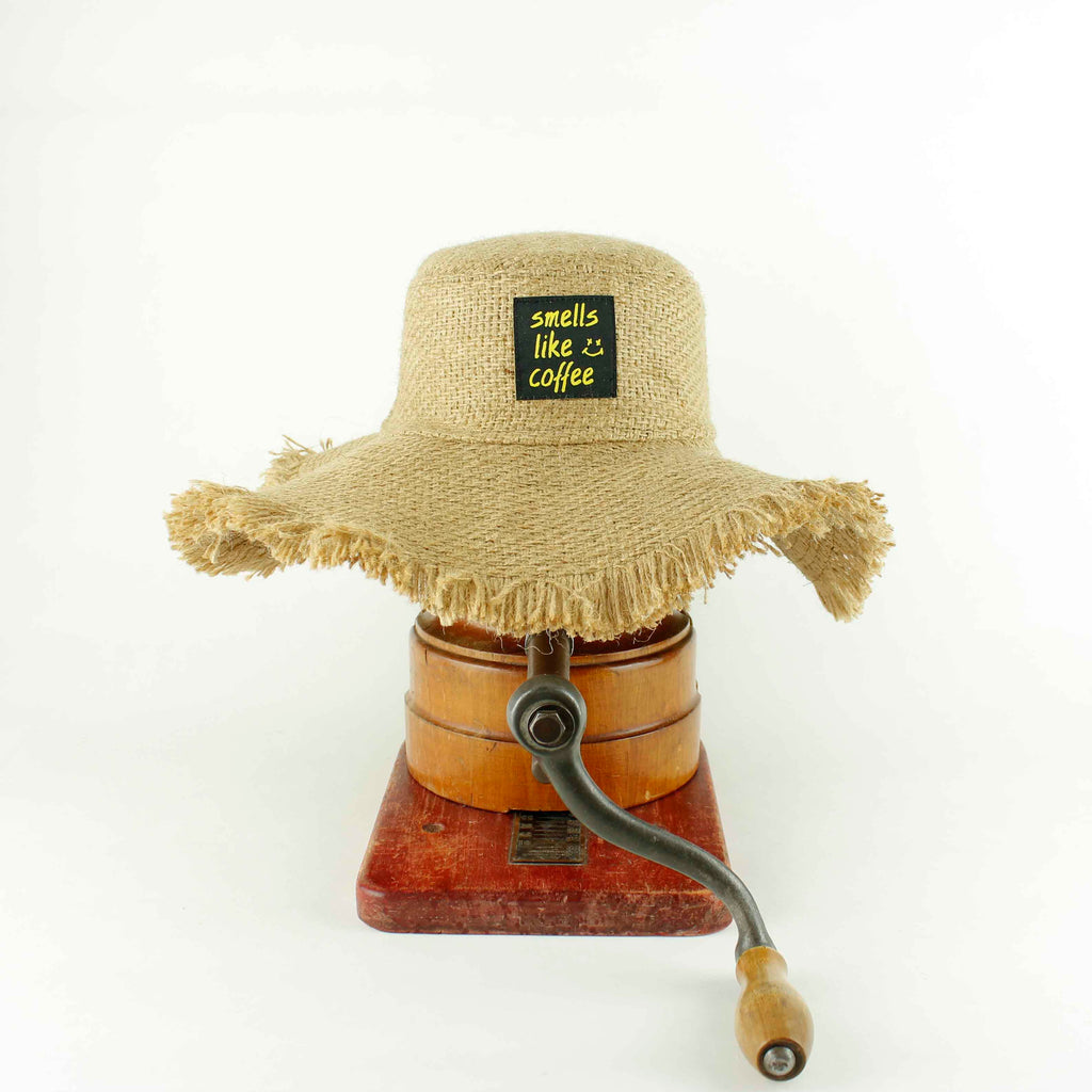 Upcycled coffee bag hat 03