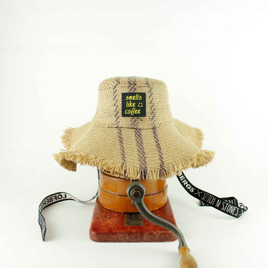Upcycled coffee bag hat 02