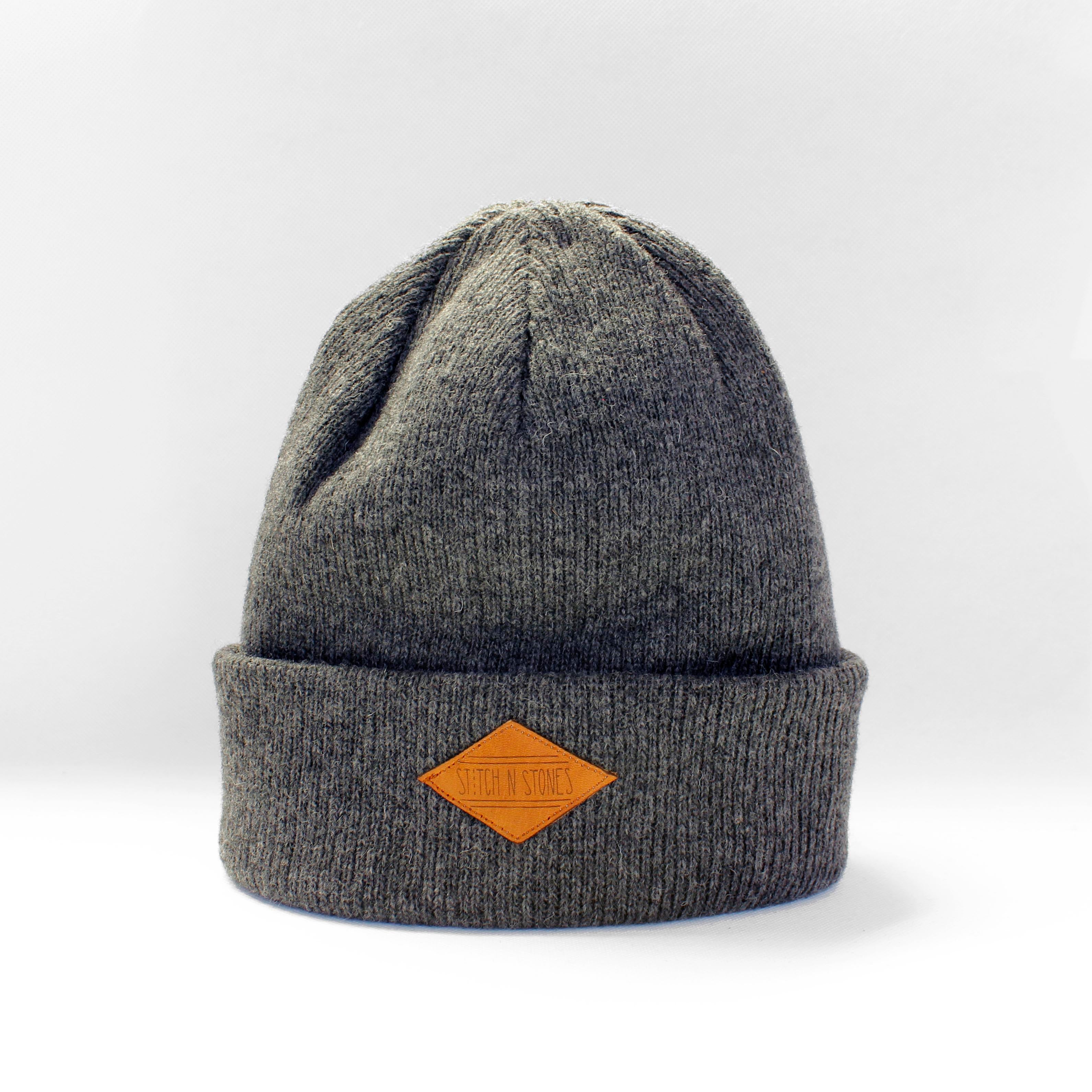 Lambswool Beanie with leather patch