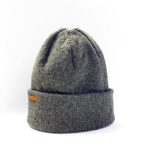 Lambswool Beanie with tiny leather logo