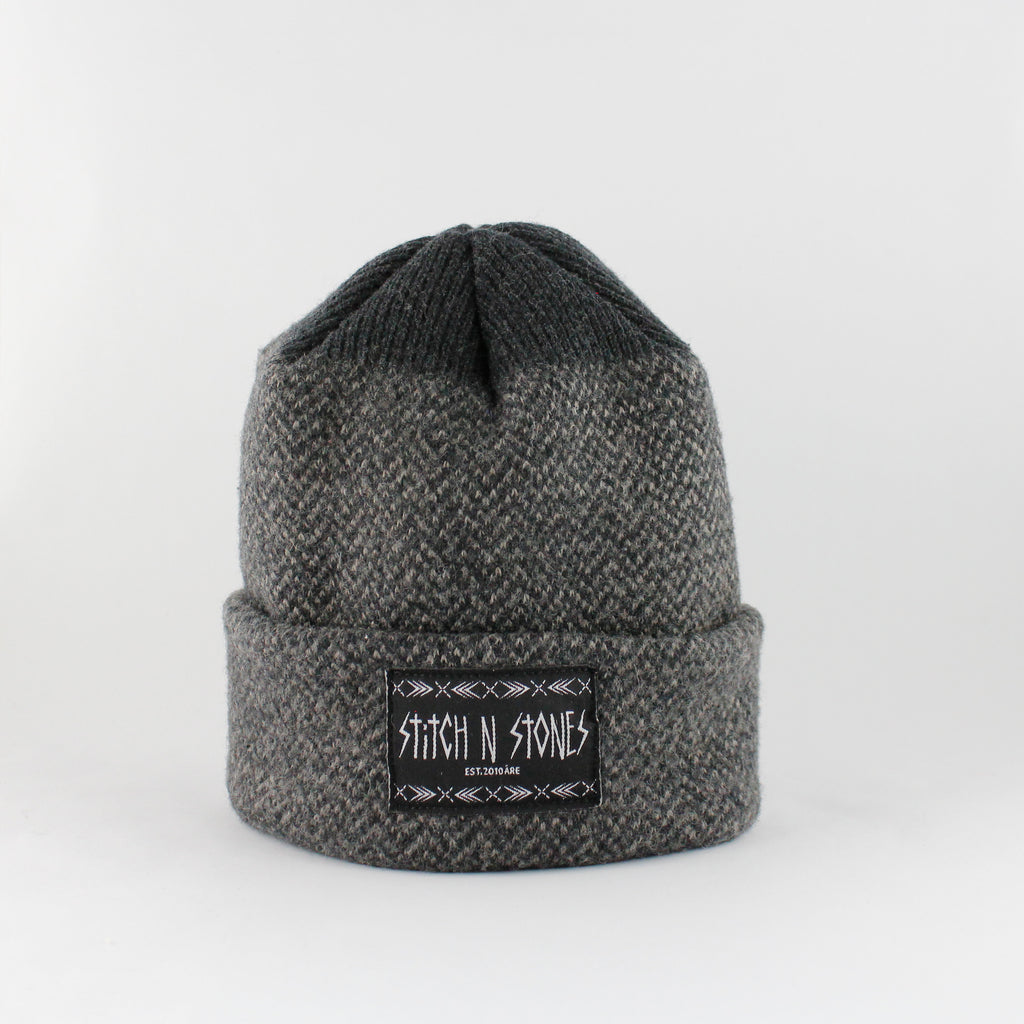 Upcycled Herringbone Black Kids Beanie