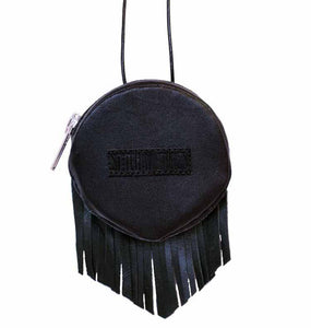 Snuffbox case fringes black leather