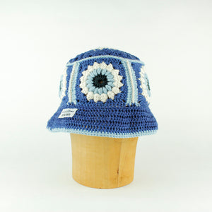 Blue flower crochet bucket hat by Stina Knits