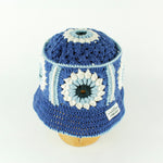 Blue flower crochet bucket hat by Stina Knits