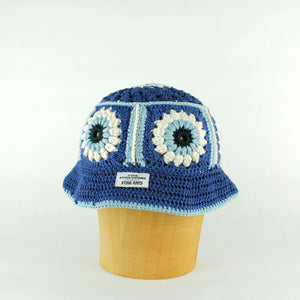 Blue flower crochet bucket hat by Stina Knits