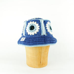 Blue flower crochet bucket hat by Stina Knits