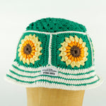 Green white striped crochet bucket hat by Stina Knits