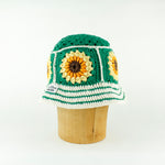Green white striped crochet bucket hat by Stina Knits