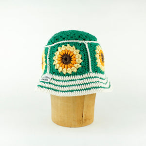 Green white striped crochet bucket hat by Stina Knits