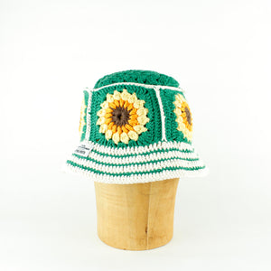 Green white striped crochet bucket hat by Stina Knits