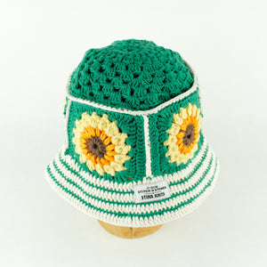 Green white striped crochet bucket hat by Stina Knits