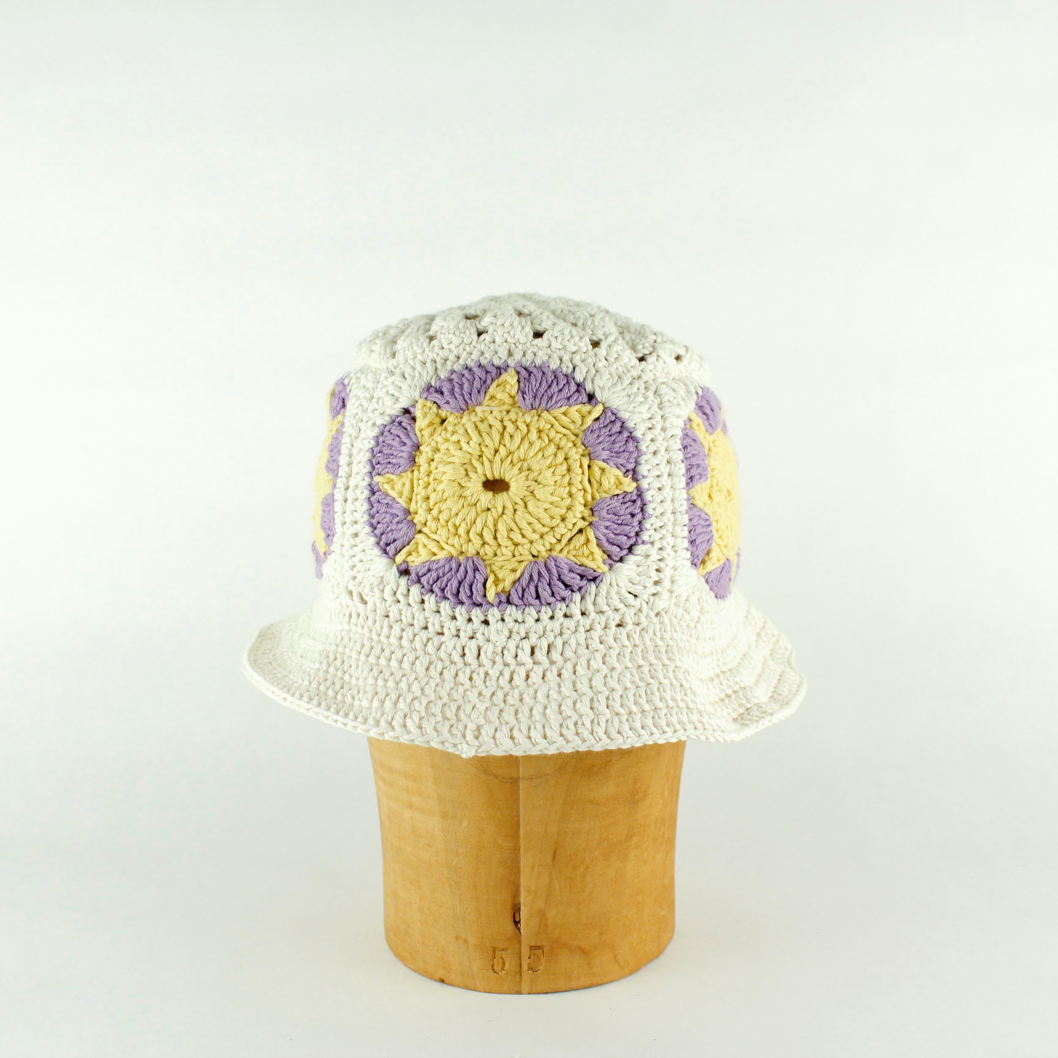Purple Sun crochet bucket hat by Stina Knits