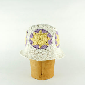 Purple Sun crochet bucket hat by Stina Knits