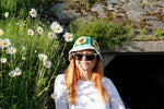 Green white striped crochet bucket hat by Stina Knits